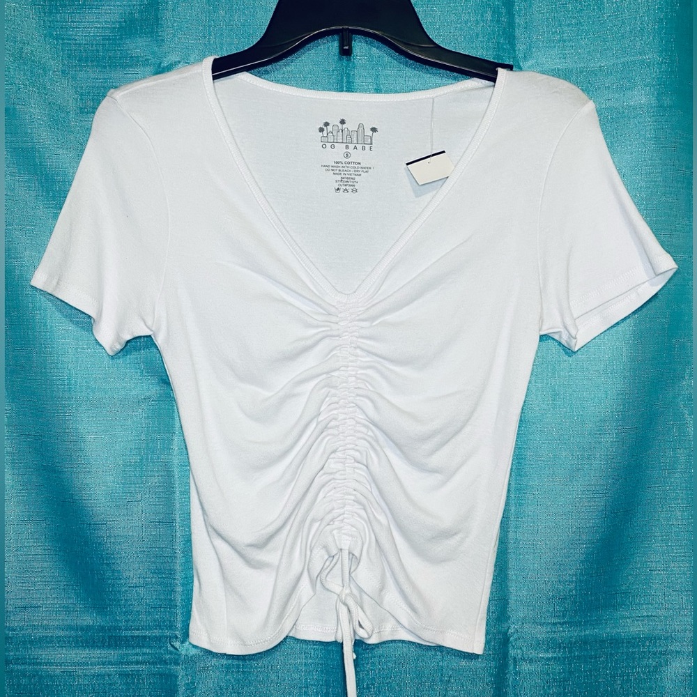 OG Babe Womens White Adjustable Top Small 100% Cotton Shirt NWT